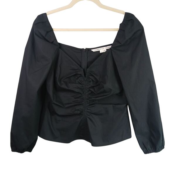 Veronica Beard SZ 6 Zhou Long Sleeve Ruched Blouson Top Black 31194 $348 - Picture 3 of 6